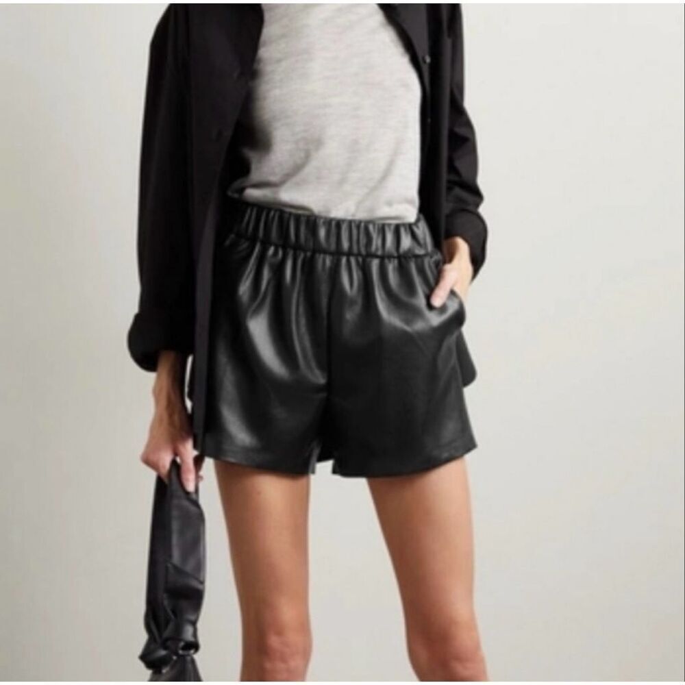 Anine Bing Sofia Black Vegan Leather Shorts, Size Medium